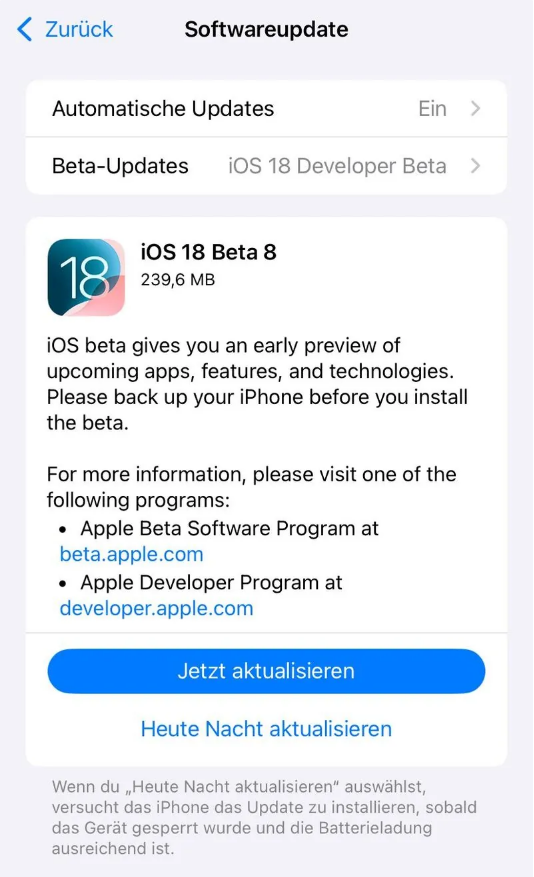 元氏苹果手机维修分享苹果 iOS / iPadOS 18 开发者预览版 Beta 8 发布 